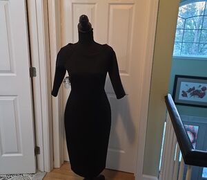 Calvin Klein Black 3/4 Sleeve Dress Suba Dress With Contrast Back Zipper